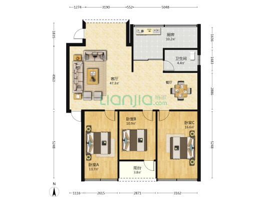 长园路一支路26号 3室1厅1卫 107平方