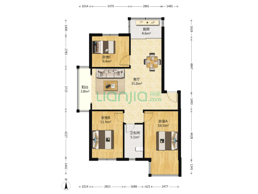 东湖秀景 3室1厅1卫 113平方