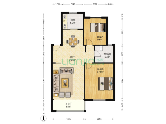 南湖苑 2室1厅1卫 97平方
