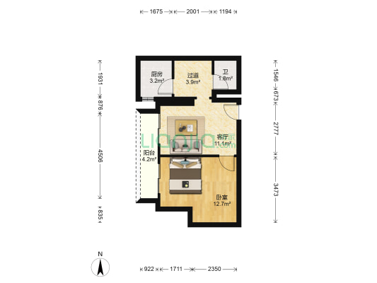德安大厦 1室1厅1卫 50平方