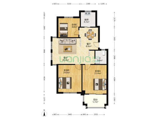 圣汐澜山 3室2厅1卫 97平方
