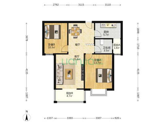 保盛第一国际 2室1厅1卫 88平方