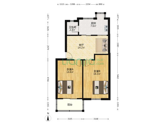 七一二所社区 2室1厅1卫 70平方