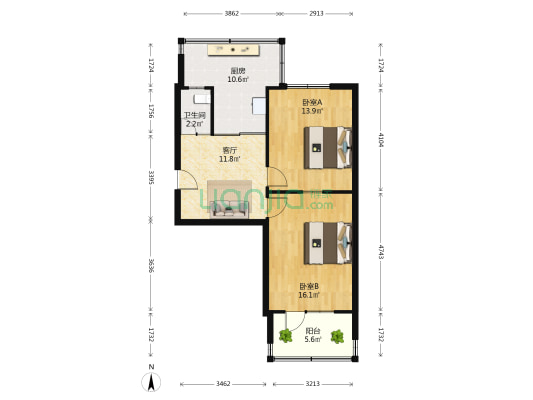 建工局宿舍 2室1厅1卫 67平方