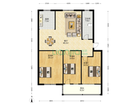 单价3开头的房源新园小区3-2-1-2 137.70m²-户型图
