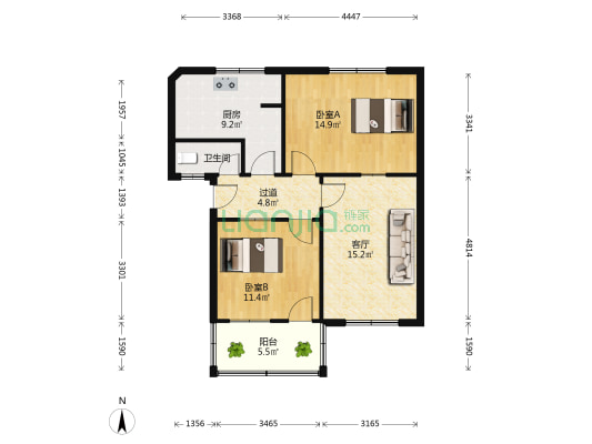 交警三大队家属院 2室1厅1卫 76平方