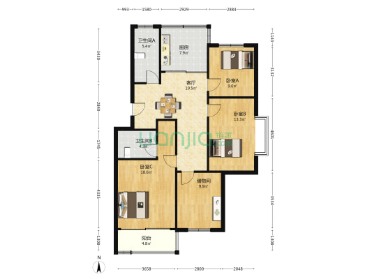 永乐佳园 3室1厅2卫 118平方
