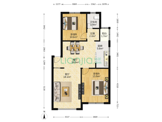 建德花园百合苑 2室2厅1卫 89平方