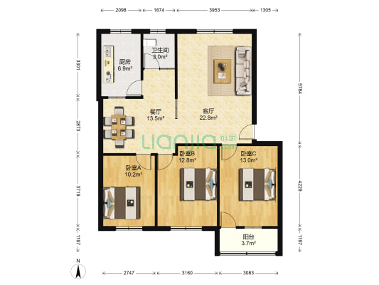 炉姑北苑小区 3室2厅1卫 120平方