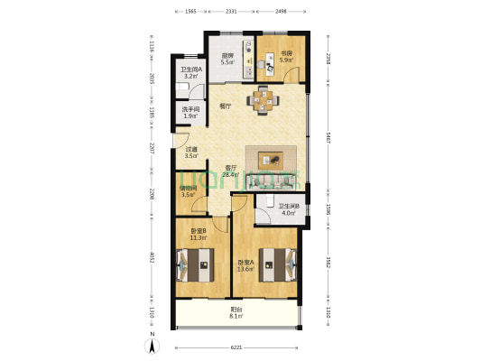 绿城春语云树 3室1厅3卫 117平方