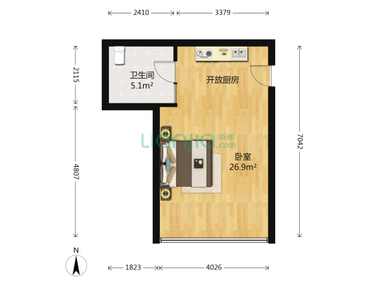 凯恩西湖金座 1室0厅1卫 52平方