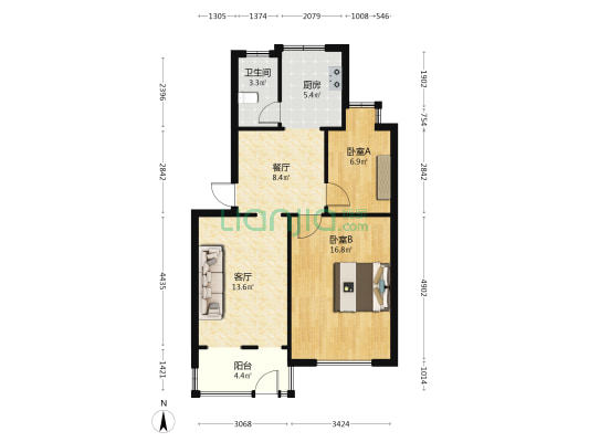 山东联盟化工第四生活区 2室2厅1卫 82平方