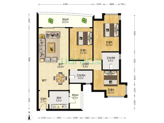 富逸上苑 3室1厅2卫 117平方