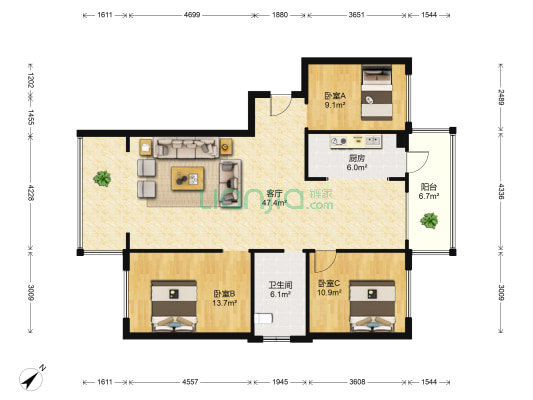 爱达·九溪 3室1厅1卫 146平方