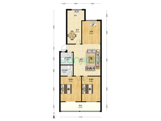 快樂家園 3室2厅2卫 132平方