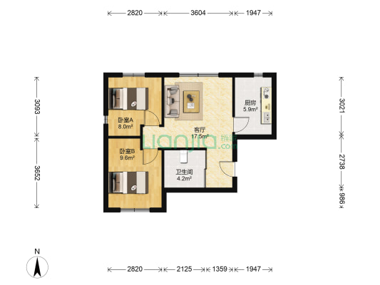 富腾东南天下 2室1厅1卫 66平方