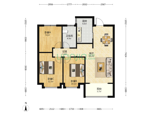 盛世天城雅园 3室1厅1卫 110平方