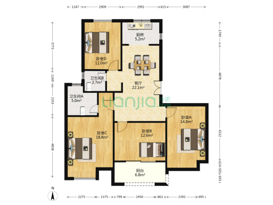 湖山香颂湾 4室1厅2卫 129平方