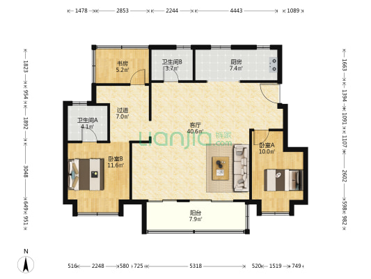 北城正荣府悦辰风苑 3室1厅2卫 119平方