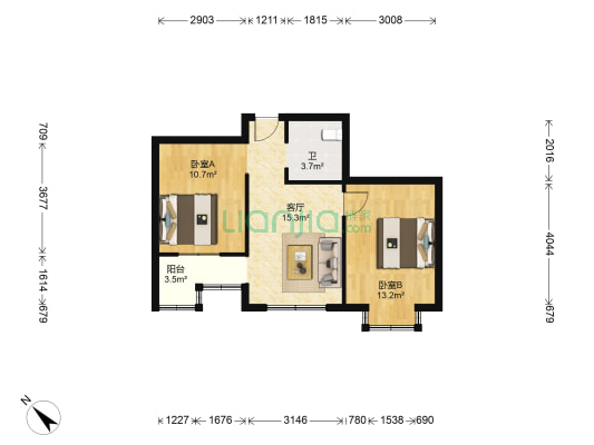 恒祥·枫丹郡 2室1厅1卫 71平方