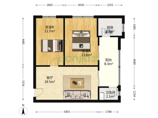 莲心苑(锦江) 2室1厅1卫 64平方
