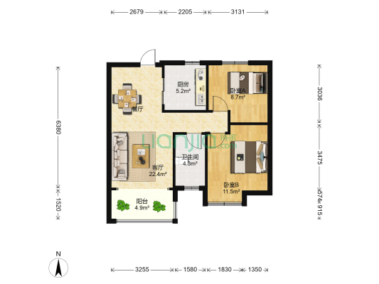 华润橡树湾二期北区 2室1厅1卫 80平方
