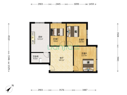 白云南路418号 3室1厅1卫 83平方