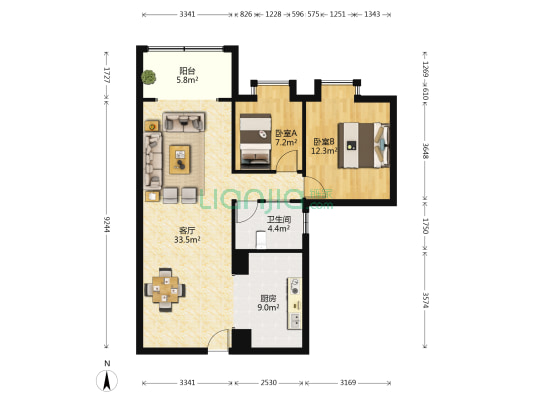 国海大厦 2室1厅1卫 93平方