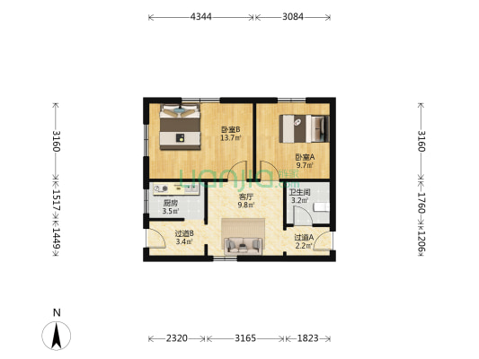 索河路232号 2室1厅1卫 53平方