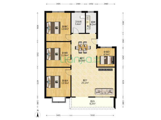 三清山西大道39号 4室2厅1卫 126平方