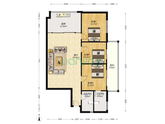 紫荆山路5号 3室1厅2卫 136平方