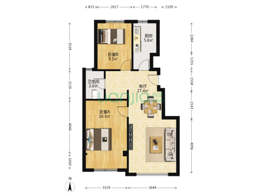 金山映海 2室1厅1卫 85平方
