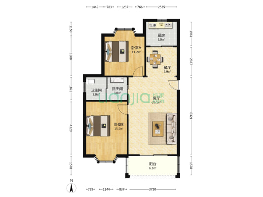 益海佳苑 2室2厅2卫 88平方