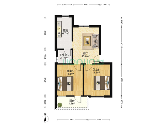 电台山路 2室1厅1卫 63平方