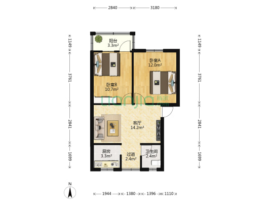 广西送变电建设公司小区 2室1厅1卫 55平方