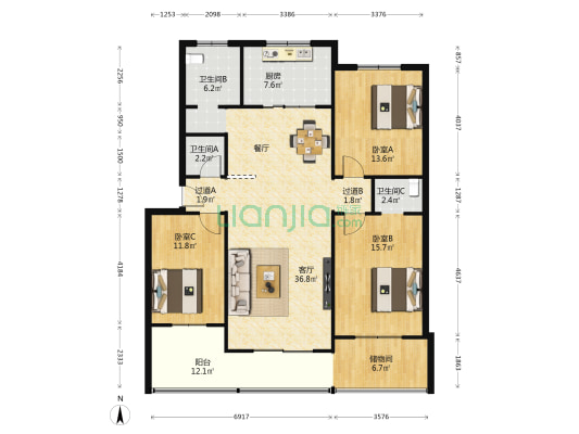 紫荆名苑 3室1厅3卫 139平方