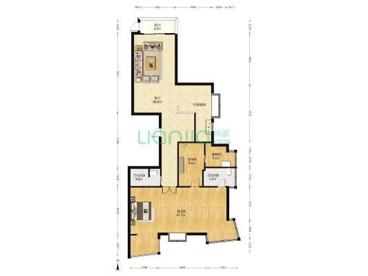 恒力城 2室1厅2卫 175平方