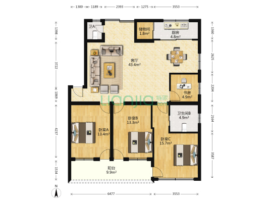 龙浦小区 4室1厅2卫 136平方