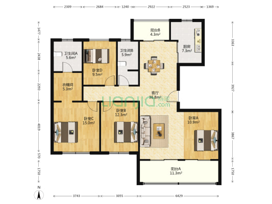 颐和公馆 4室1厅2卫 159平方