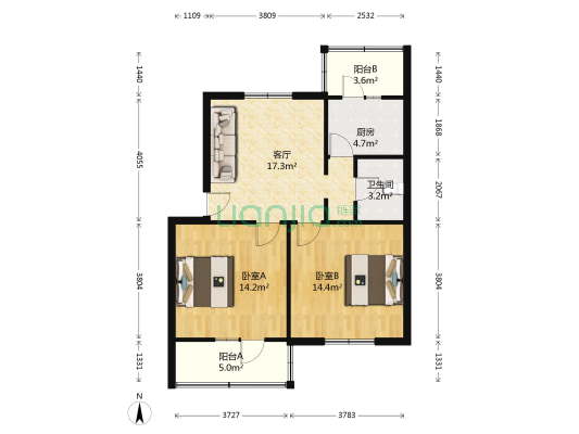 北区西里 2室1厅1卫 76平方