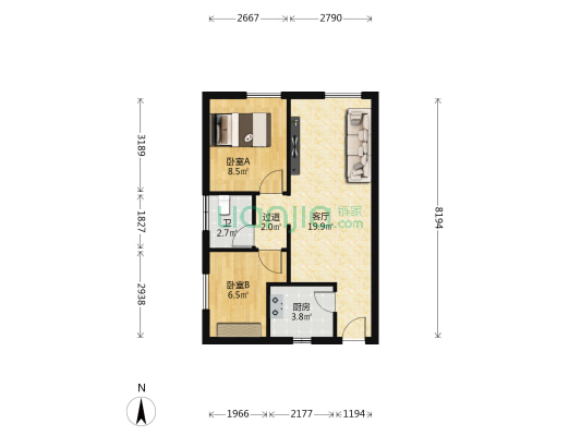 启迪科技城 2室1厅1卫 70平方