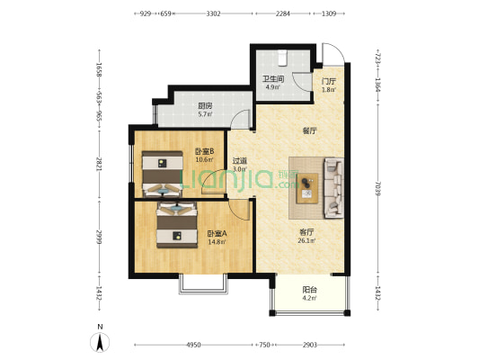 皓月大厦 2室1厅1卫 100平方