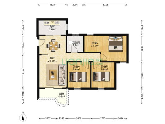 帝景豪园 3室1厅1卫 81平方