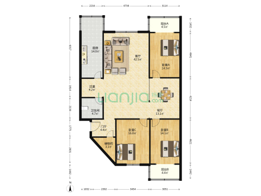 岗杜街188号 3室2厅1卫 170平方