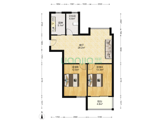 建乐家园 2室1厅1卫 93平方