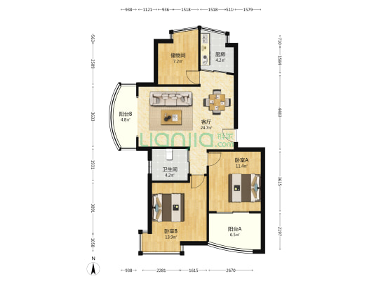 汇景嘉园 2室1厅1卫 88平方