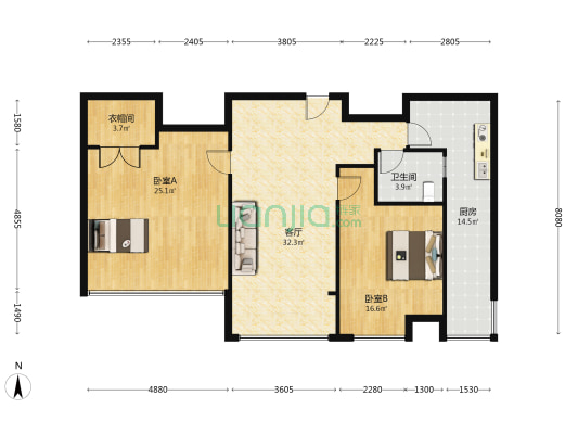 国金时代 2室1厅1卫 89平方