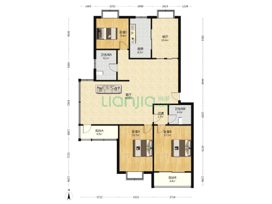 华泰御花园 3室2厅2卫 155平方