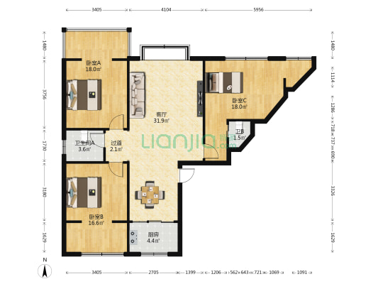 金叶风情居 3室1厅2卫 121平方