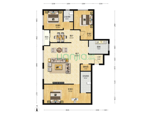 赛格中京坊 3室2厅2卫 171平方